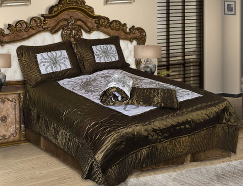 Royal Satin Mix Design Green Double Bedding Set